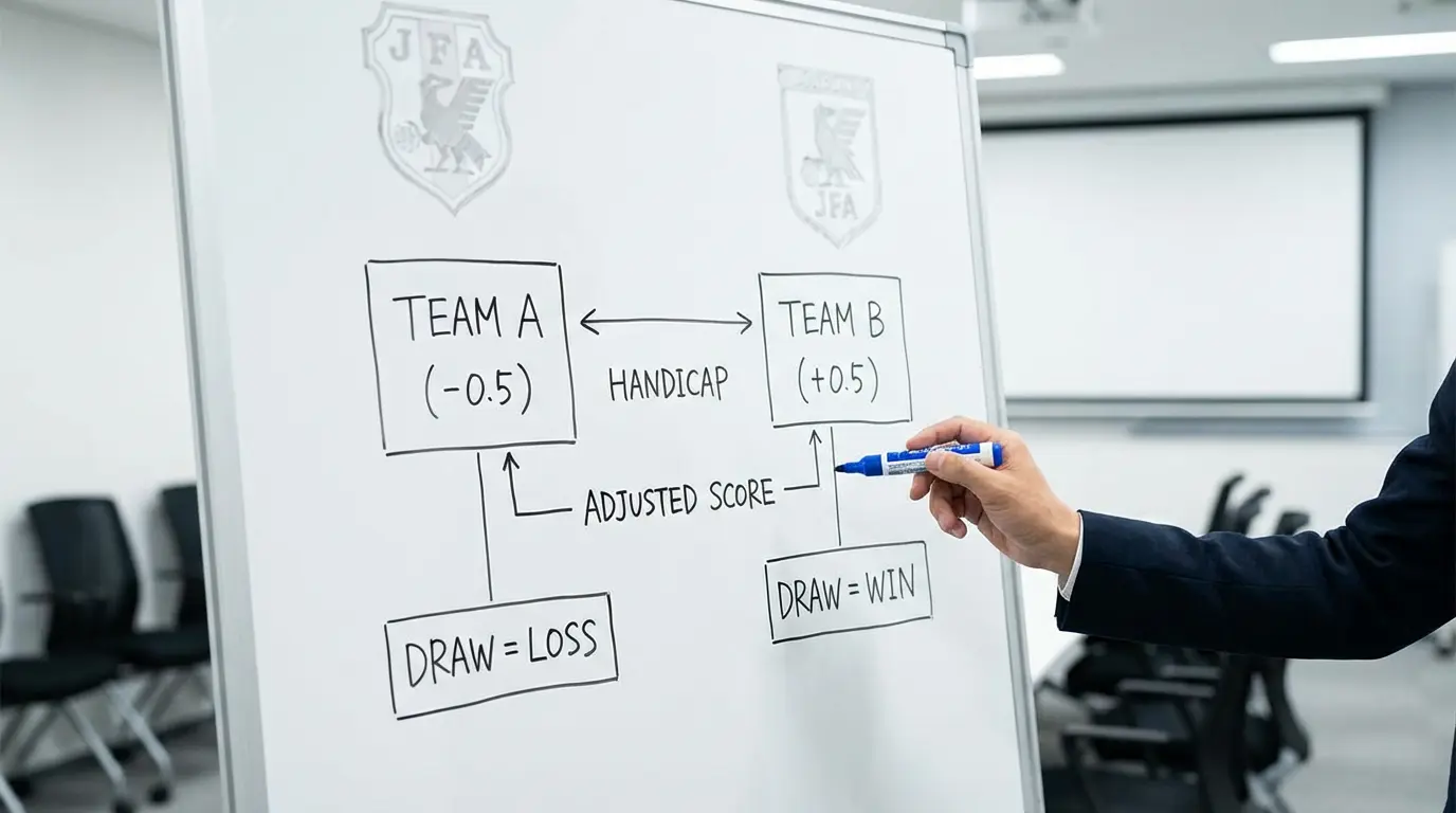 Explicación visual del funcionamiento del hándicap asiático en apuestas de J1 League