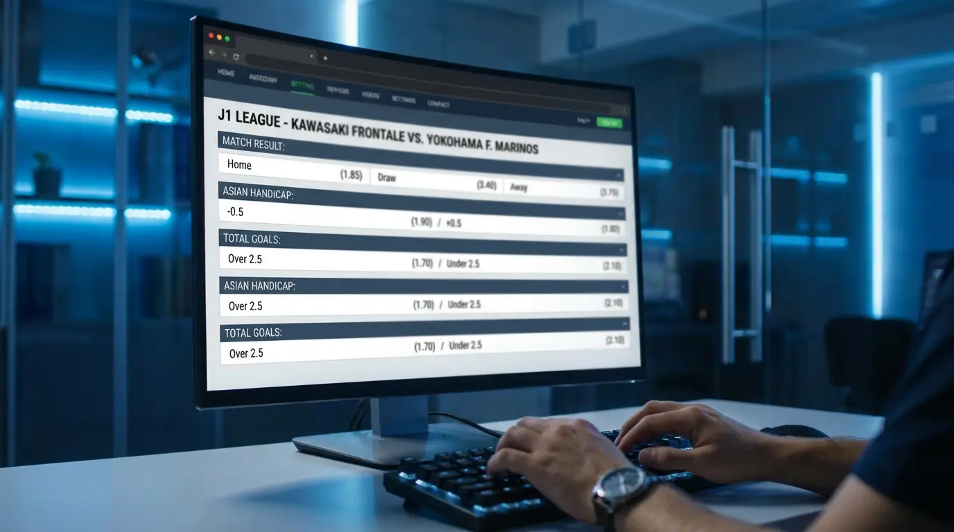 Interfaz de apuestas mostrando mercados disponibles para la J1 League